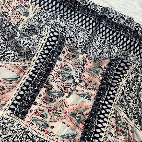 EUC. Boho [Sundance] Romantic Navy & Pink Kimono Mini Dress + Keyhole | Large - Picture 6 of 15